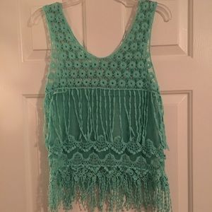 Aqua blue fringe top